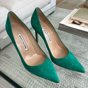 Manolo Blahnik BB Suede Green Pumps